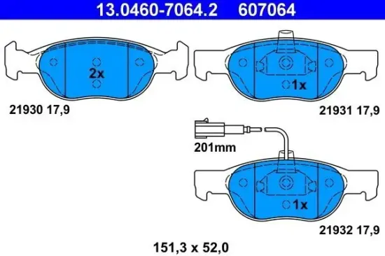 Bremsbelagsatz, Scheibenbremse ATE 13.0460-7064.2 Bild Bremsbelagsatz, Scheibenbremse ATE 13.0460-7064.2