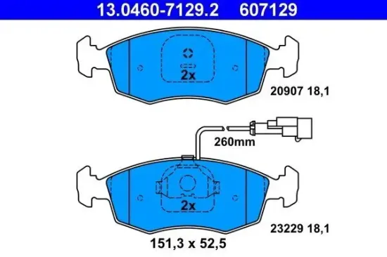 Bremsbelagsatz, Scheibenbremse Vorderachse ATE 13.0460-7129.2 Bild Bremsbelagsatz, Scheibenbremse Vorderachse ATE 13.0460-7129.2