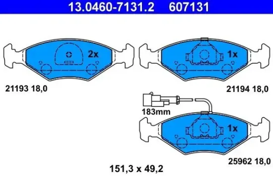 Bremsbelagsatz, Scheibenbremse Vorderachse ATE 13.0460-7131.2 Bild Bremsbelagsatz, Scheibenbremse Vorderachse ATE 13.0460-7131.2