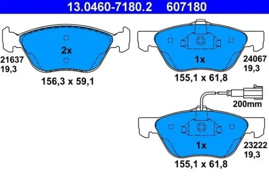 Bremsbelagsatz, Scheibenbremse Vorderachse ATE 13.0460-7180.2 Bild Bremsbelagsatz, Scheibenbremse Vorderachse ATE 13.0460-7180.2