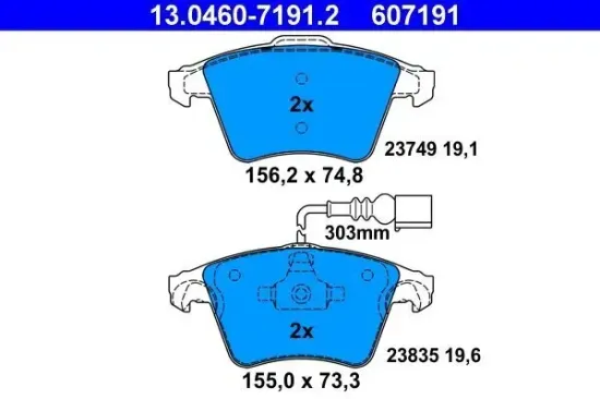 Bremsbelagsatz, Scheibenbremse ATE 13.0460-7191.2 Bild Bremsbelagsatz, Scheibenbremse ATE 13.0460-7191.2