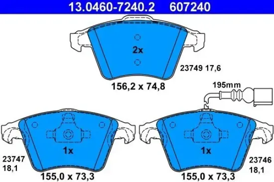 Bremsbelagsatz, Scheibenbremse ATE 13.0460-7240.2 Bild Bremsbelagsatz, Scheibenbremse ATE 13.0460-7240.2