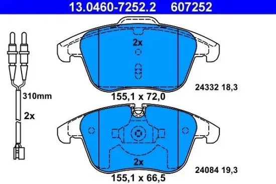 Bremsbelagsatz, Scheibenbremse ATE 13.0460-7252.2 Bild Bremsbelagsatz, Scheibenbremse ATE 13.0460-7252.2