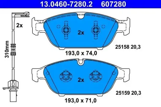 Bremsbelagsatz, Scheibenbremse ATE 13.0460-7280.2 Bild Bremsbelagsatz, Scheibenbremse ATE 13.0460-7280.2