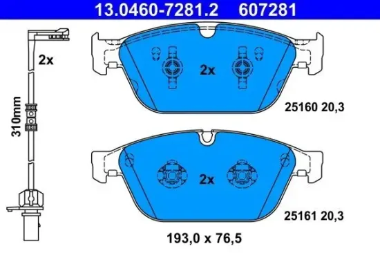 Bremsbelagsatz, Scheibenbremse ATE 13.0460-7281.2 Bild Bremsbelagsatz, Scheibenbremse ATE 13.0460-7281.2