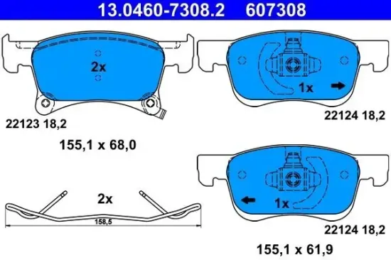 Bremsbelagsatz, Scheibenbremse ATE 13.0460-7308.2 Bild Bremsbelagsatz, Scheibenbremse ATE 13.0460-7308.2