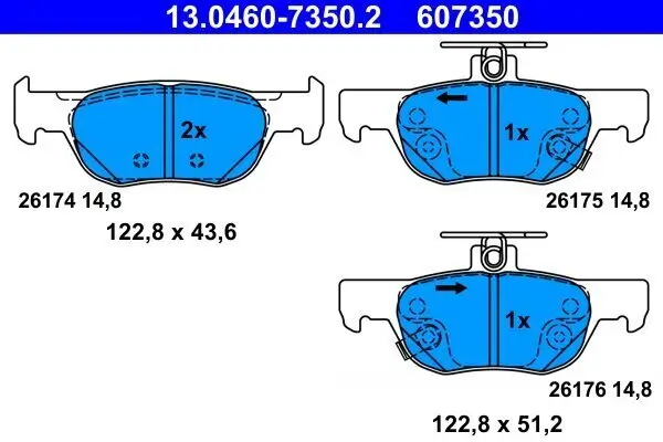 Bremsbelagsatz, Scheibenbremse Hinterachse ATE 13.0460-7350.2