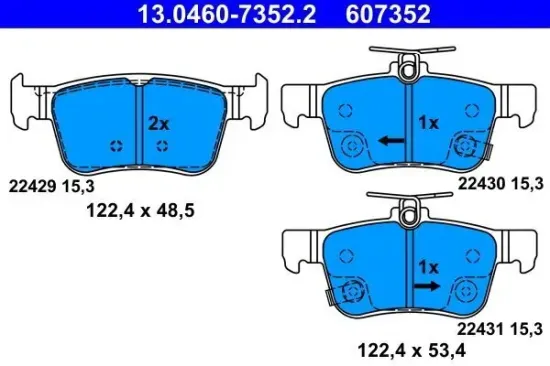Bremsbelagsatz, Scheibenbremse Hinterachse ATE 13.0460-7352.2 Bild Bremsbelagsatz, Scheibenbremse Hinterachse ATE 13.0460-7352.2