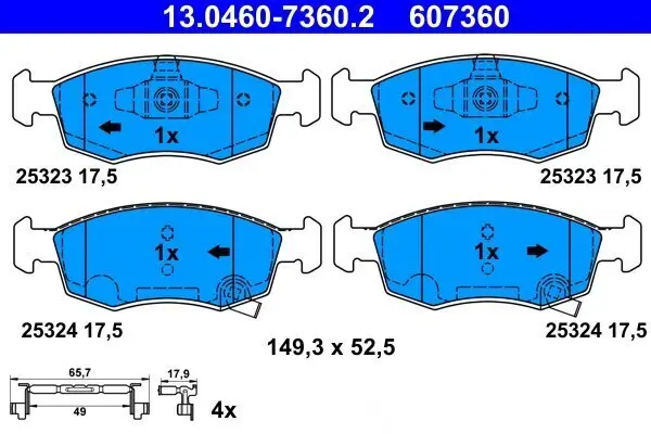 Bremsbelagsatz, Scheibenbremse Vorderachse ATE 13.0460-7360.2