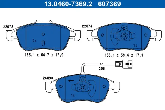 Bremsbelagsatz, Scheibenbremse ATE 13.0460-7369.2 Bild Bremsbelagsatz, Scheibenbremse ATE 13.0460-7369.2