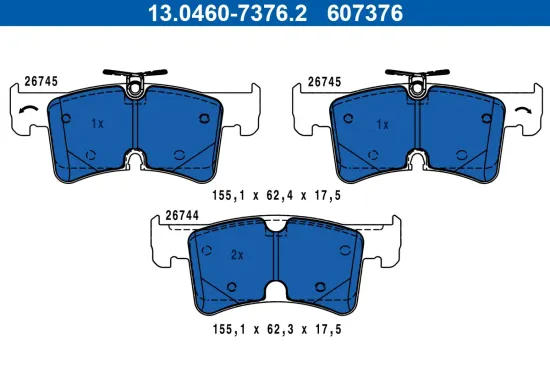 Bremsbelagsatz, Scheibenbremse Hinterachse ATE 13.0460-7376.2 Bild Bremsbelagsatz, Scheibenbremse Hinterachse ATE 13.0460-7376.2