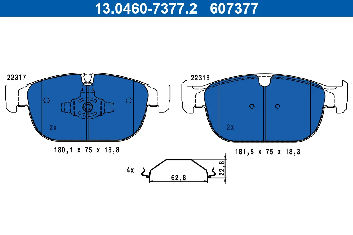 Bremsbelagsatz, Scheibenbremse Vorderachse ATE 13.0460-7377.2
