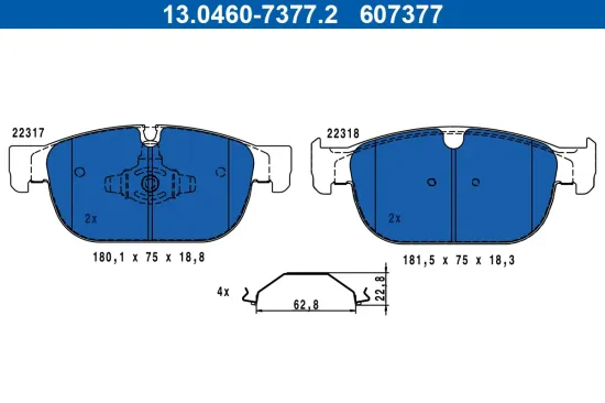 Bremsbelagsatz, Scheibenbremse Vorderachse ATE 13.0460-7377.2 Bild Bremsbelagsatz, Scheibenbremse Vorderachse ATE 13.0460-7377.2
