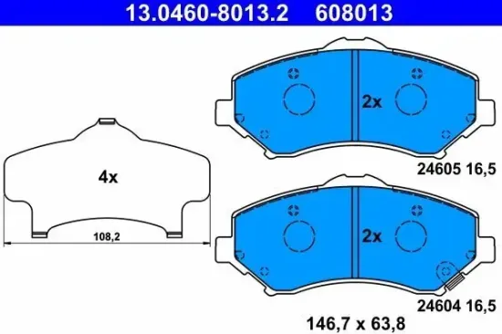 Bremsbelagsatz, Scheibenbremse Vorderachse ATE 13.0460-8013.2 Bild Bremsbelagsatz, Scheibenbremse Vorderachse ATE 13.0460-8013.2