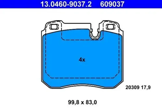 Bremsbelagsatz, Scheibenbremse Vorderachse ATE 13.0460-9037.2 Bild Bremsbelagsatz, Scheibenbremse Vorderachse ATE 13.0460-9037.2