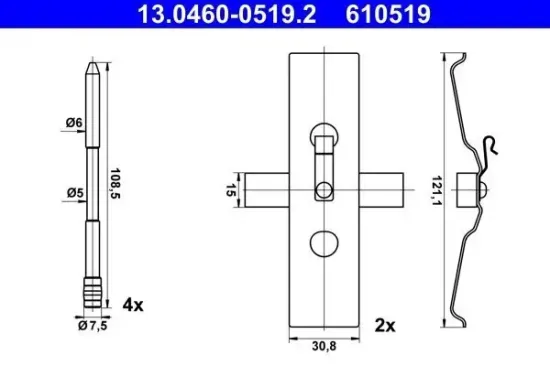 Zubehörsatz, Scheibenbremsbelag ATE 13.0460-0519.2 Bild Zubehörsatz, Scheibenbremsbelag ATE 13.0460-0519.2