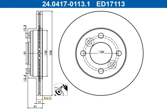 Bremsscheibe Vorderachse ATE 24.0417-0113.1 Bild Bremsscheibe Vorderachse ATE 24.0417-0113.1