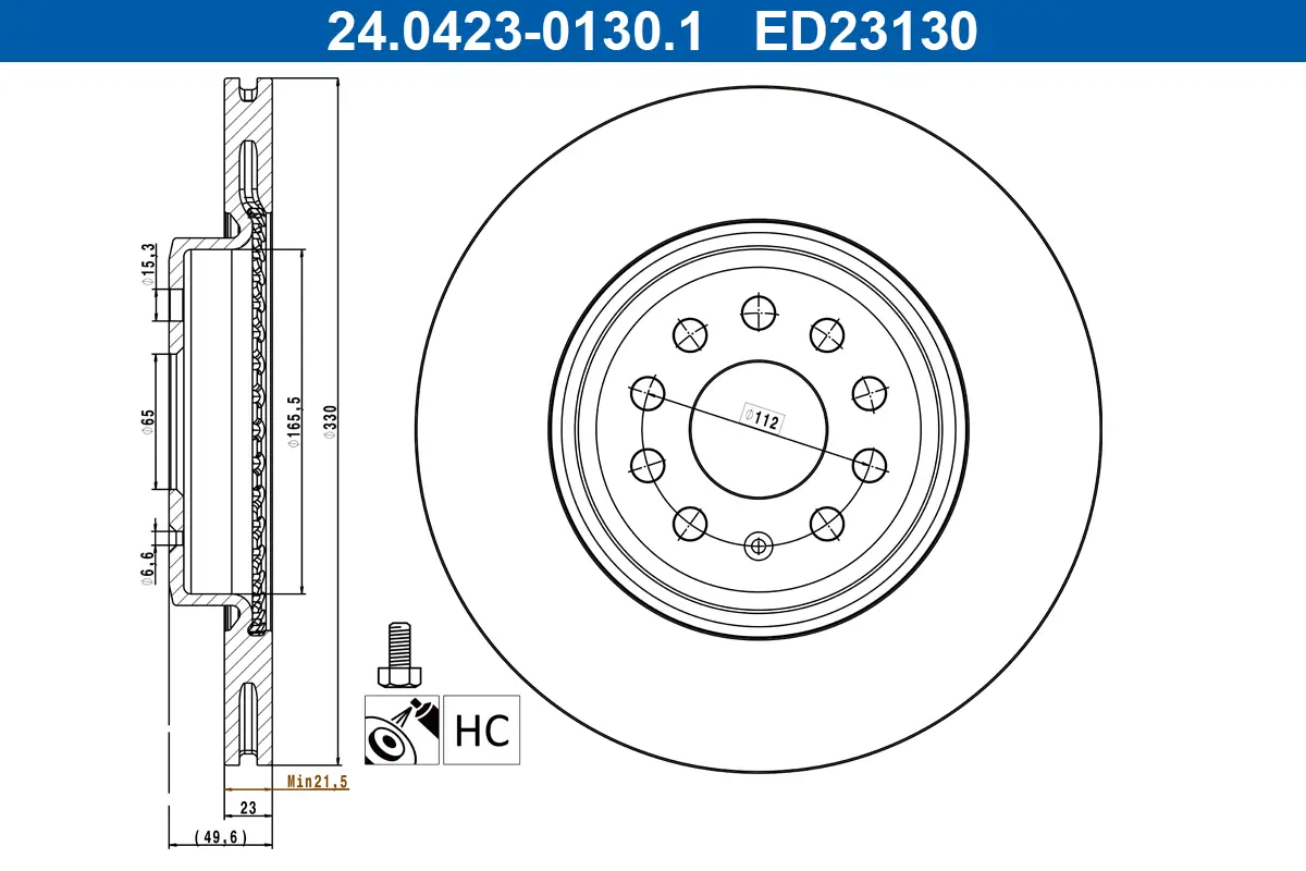 Bremsscheibe Vorderachse ATE 24.0423-0130.1