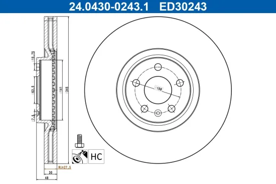 Bremsscheibe Vorderachse ATE 24.0430-0243.1 Bild Bremsscheibe Vorderachse ATE 24.0430-0243.1