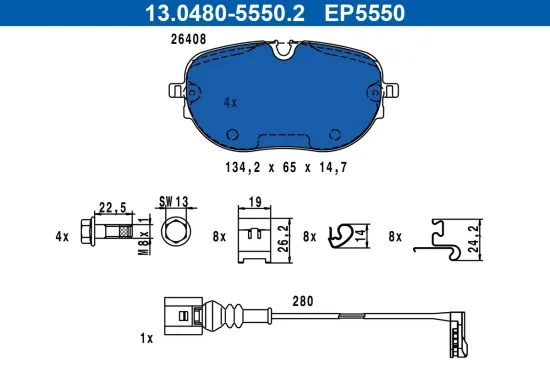 Bremsbelagsatz, Scheibenbremse Vorderachse ATE 13.0480-5550.2 Bild Bremsbelagsatz, Scheibenbremse Vorderachse ATE 13.0480-5550.2