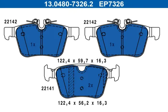 Bremsbelagsatz, Scheibenbremse Hinterachse ATE 13.0480-7326.2 Bild Bremsbelagsatz, Scheibenbremse Hinterachse ATE 13.0480-7326.2