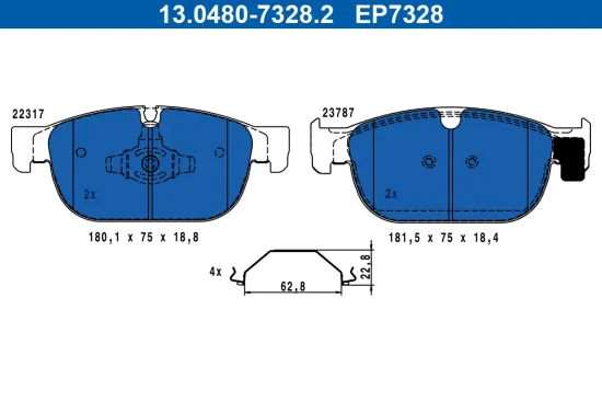 Bremsbelagsatz, Scheibenbremse Vorderachse ATE 13.0480-7328.2 Bild Bremsbelagsatz, Scheibenbremse Vorderachse ATE 13.0480-7328.2