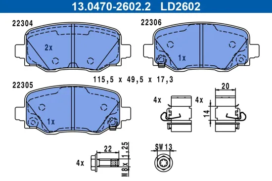 Bremsbelagsatz, Scheibenbremse Hinterachse ATE 13.0470-2602.2 Bild Bremsbelagsatz, Scheibenbremse Hinterachse ATE 13.0470-2602.2