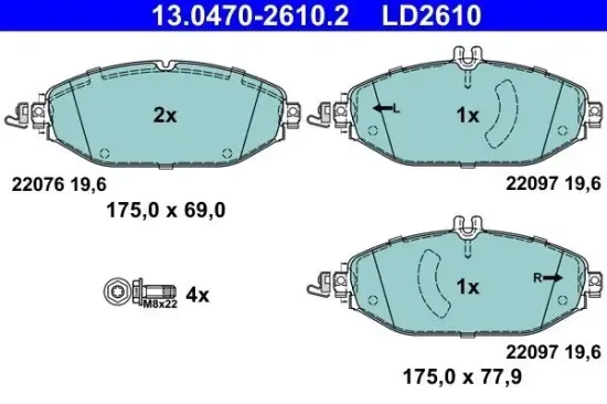Bremsbelagsatz, Scheibenbremse Vorderachse ATE 13.0470-2610.2 Bild Bremsbelagsatz, Scheibenbremse Vorderachse ATE 13.0470-2610.2