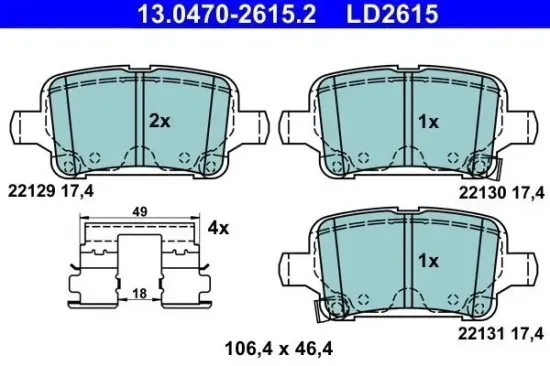 Bremsbelagsatz, Scheibenbremse Hinterachse ATE 13.0470-2615.2 Bild Bremsbelagsatz, Scheibenbremse Hinterachse ATE 13.0470-2615.2