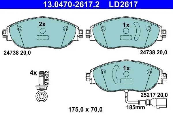 Bremsbelagsatz, Scheibenbremse ATE 13.0470-2617.2