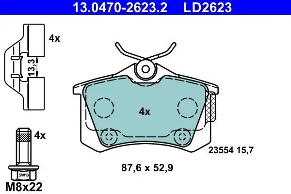 Bremsbelagsatz, Scheibenbremse ATE 13.0470-2623.2