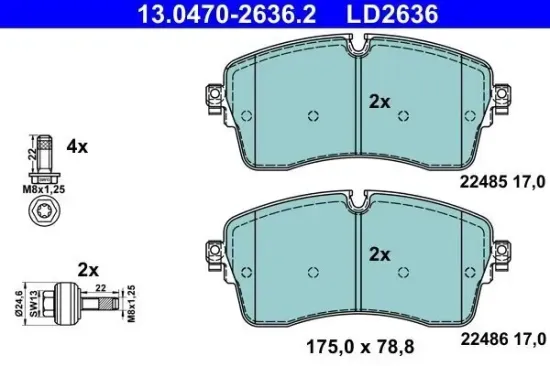 Bremsbelagsatz, Scheibenbremse Vorderachse ATE 13.0470-2636.2 Bild Bremsbelagsatz, Scheibenbremse Vorderachse ATE 13.0470-2636.2