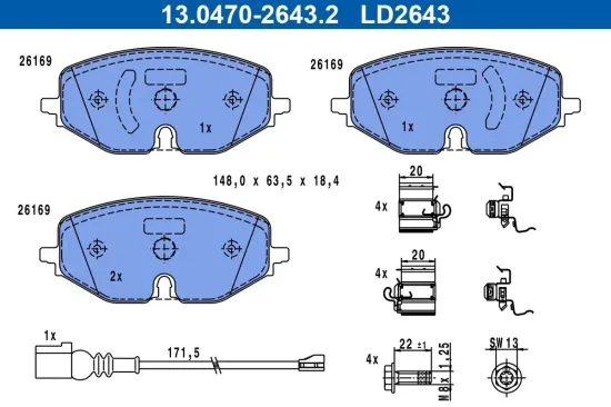 Bremsbelagsatz, Scheibenbremse ATE 13.0470-2643.2 Bild Bremsbelagsatz, Scheibenbremse ATE 13.0470-2643.2