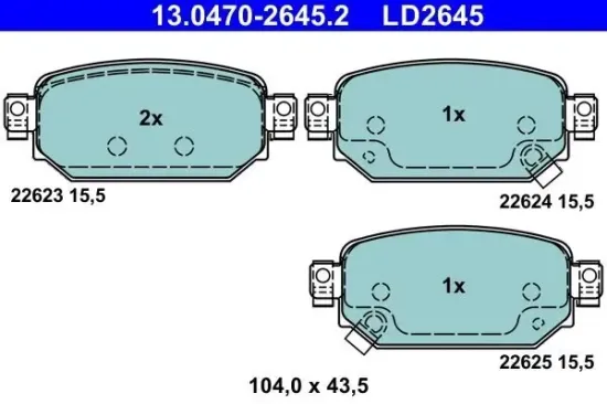 Bremsbelagsatz, Scheibenbremse Hinterachse ATE 13.0470-2645.2 Bild Bremsbelagsatz, Scheibenbremse Hinterachse ATE 13.0470-2645.2
