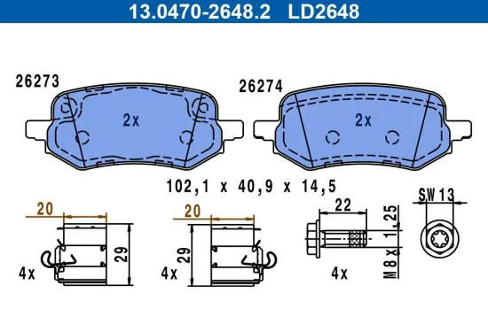 Bremsbelagsatz, Scheibenbremse ATE 13.0470-2648.2 Bild Bremsbelagsatz, Scheibenbremse ATE 13.0470-2648.2