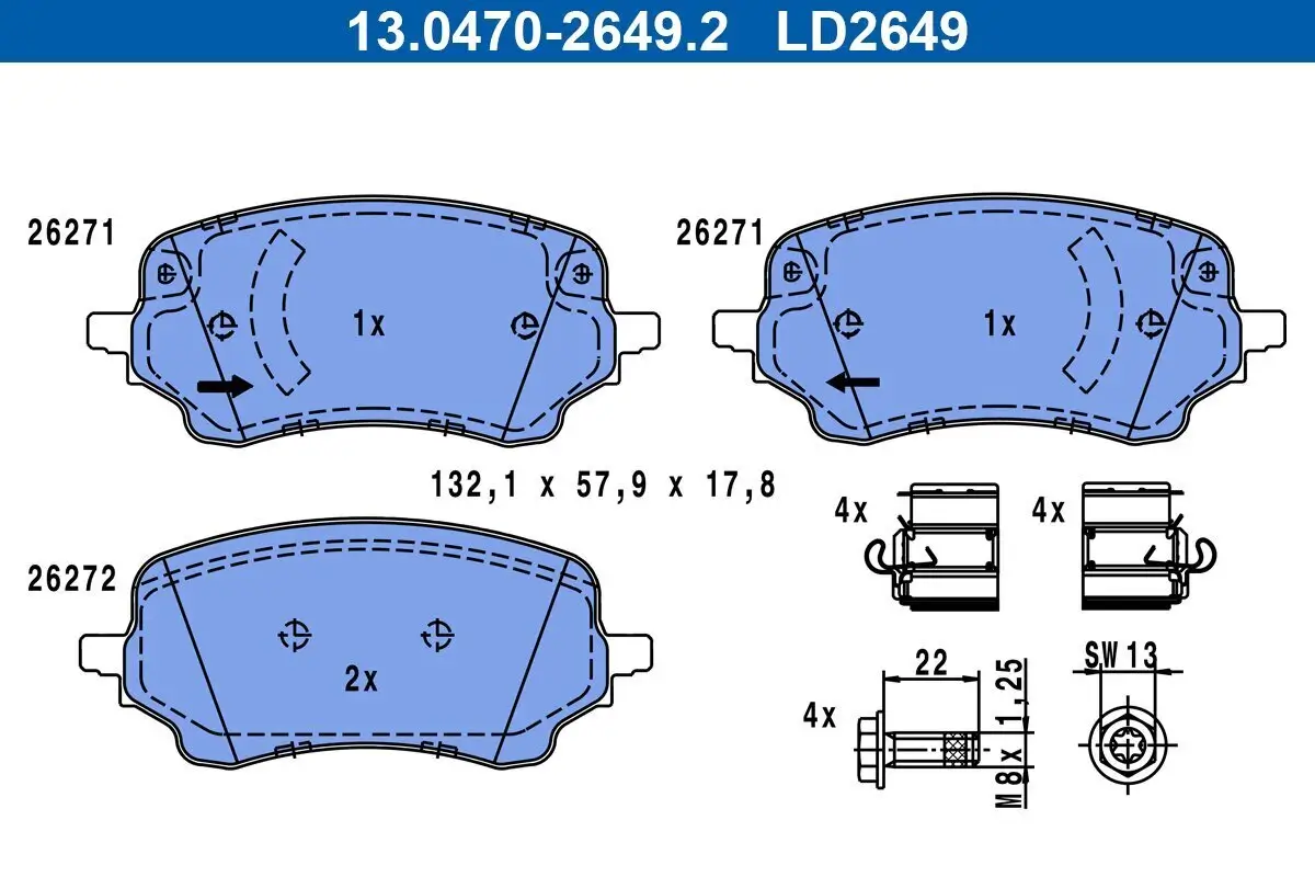 Bremsbelagsatz, Scheibenbremse Vorderachse ATE 13.0470-2649.2