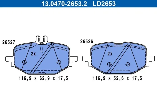 Bremsbelagsatz, Scheibenbremse Hinterachse ATE 13.0470-2653.2 Bild Bremsbelagsatz, Scheibenbremse Hinterachse ATE 13.0470-2653.2