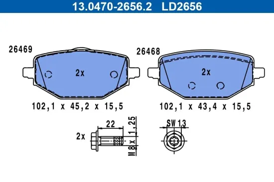 Bremsbelagsatz, Scheibenbremse ATE 13.0470-2656.2 Bild Bremsbelagsatz, Scheibenbremse ATE 13.0470-2656.2