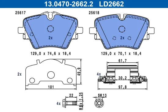 Bremsbelagsatz, Scheibenbremse ATE 13.0470-2662.2 Bild Bremsbelagsatz, Scheibenbremse ATE 13.0470-2662.2