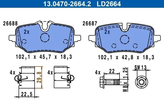 Bremsbelagsatz, Scheibenbremse ATE 13.0470-2664.2 Bild Bremsbelagsatz, Scheibenbremse ATE 13.0470-2664.2