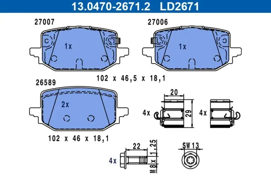 Bremsbelagsatz, Scheibenbremse Hinterachse ATE 13.0470-2671.2 Bild Bremsbelagsatz, Scheibenbremse Hinterachse ATE 13.0470-2671.2