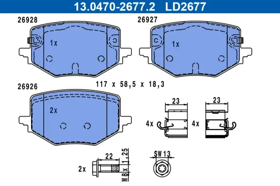 Bremsbelagsatz, Scheibenbremse Hinterachse ATE 13.0470-2677.2 Bild Bremsbelagsatz, Scheibenbremse Hinterachse ATE 13.0470-2677.2