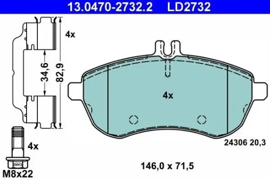 Bremsbelagsatz, Scheibenbremse ATE 13.0470-2732.2 Bild Bremsbelagsatz, Scheibenbremse ATE 13.0470-2732.2