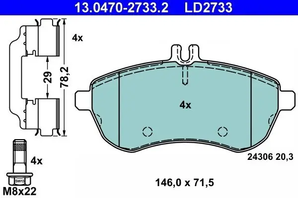 Bremsbelagsatz, Scheibenbremse ATE 13.0470-2733.2