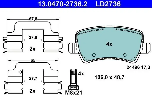 Bremsbelagsatz, Scheibenbremse ATE 13.0470-2736.2