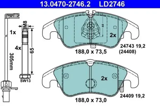 Bremsbelagsatz, Scheibenbremse Vorderachse ATE 13.0470-2746.2 Bild Bremsbelagsatz, Scheibenbremse Vorderachse ATE 13.0470-2746.2