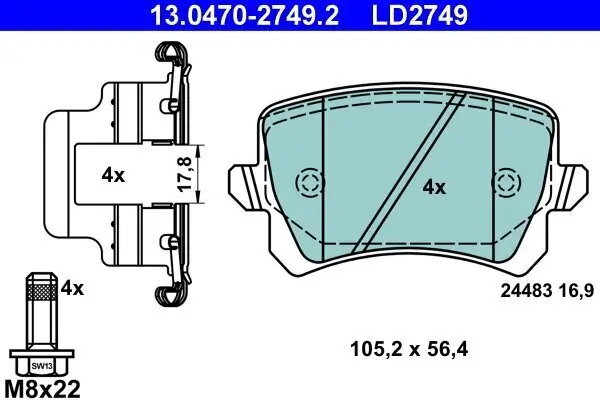 Bremsbelagsatz, Scheibenbremse ATE 13.0470-2749.2