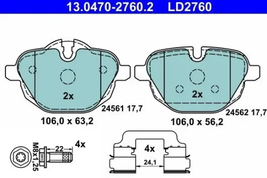 Bremsbelagsatz, Scheibenbremse Hinterachse ATE 13.0470-2760.2 Bild Bremsbelagsatz, Scheibenbremse Hinterachse ATE 13.0470-2760.2