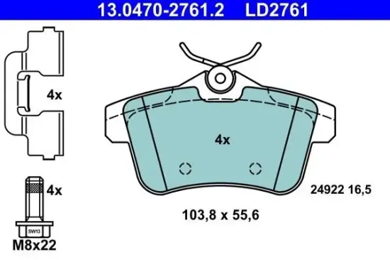 Bremsbelagsatz, Scheibenbremse ATE 13.0470-2761.2 Bild Bremsbelagsatz, Scheibenbremse ATE 13.0470-2761.2