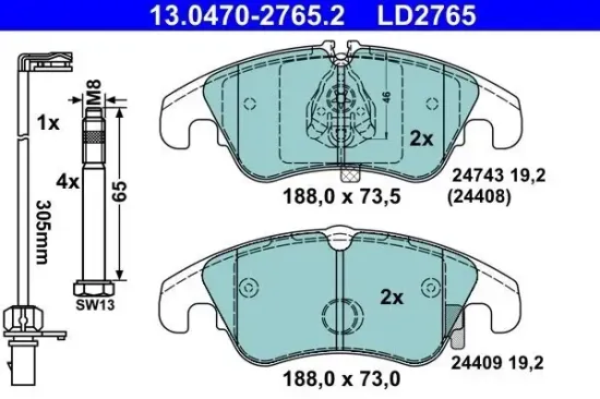 Bremsbelagsatz, Scheibenbremse ATE 13.0470-2765.2 Bild Bremsbelagsatz, Scheibenbremse ATE 13.0470-2765.2